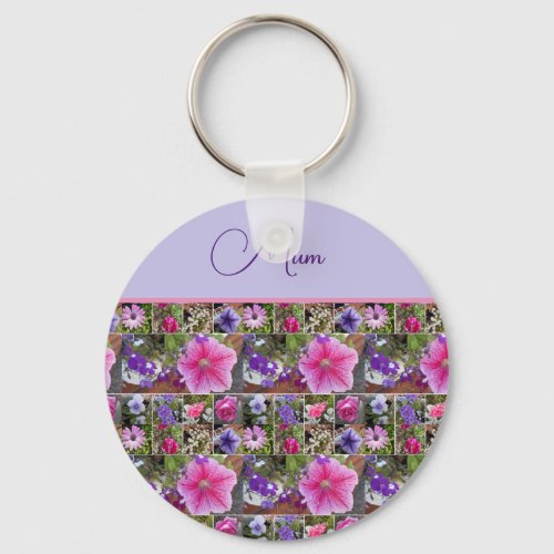 Pink Rose Penunia Daisy Flowers Floral Mothers Day Keychain