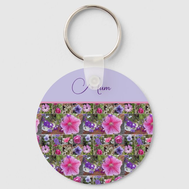 Pink Rose Penunia Daisy Flowers Floral Mothers Day Keychain (Front)