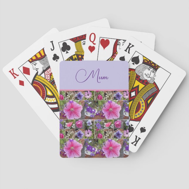 Pink Rose Penunia Daisy Flowers Floral Mothers Day Poker Cards (Back)