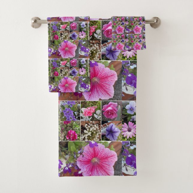 Pink Rose Penunia Daisy Flowers Floral Womans Bath Towel Set (Insitu)