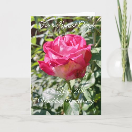 Pink Rose Personalised 20th Wedding Anniversary Card