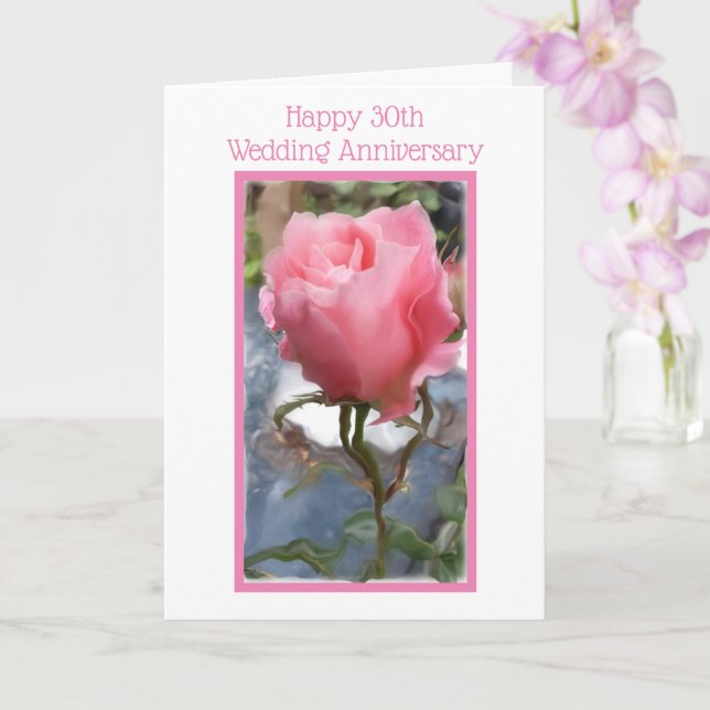 Pink Rose Personalised 30th Wedding Anniversary Card (Orchid)