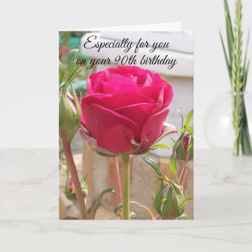 Pink Rose Personalised 90th Birthday Card
