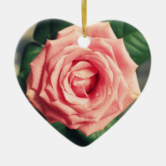 Pink rose personalised heart christmas decor ceramic ornament
