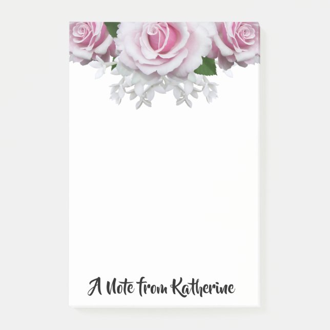 Pink Rose Personalized Brush Letter Notes (Front)