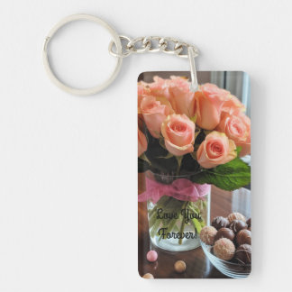 Pink Rose Personalized Keychain
