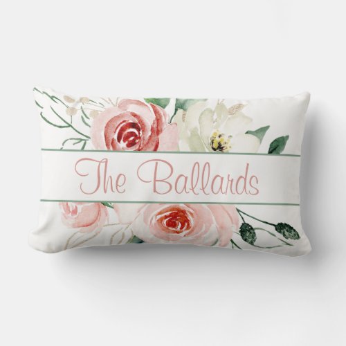 Pink Rose Personalized Name Lumbar Pillow