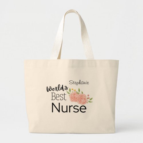 Pink rose personalized nurse tote bag