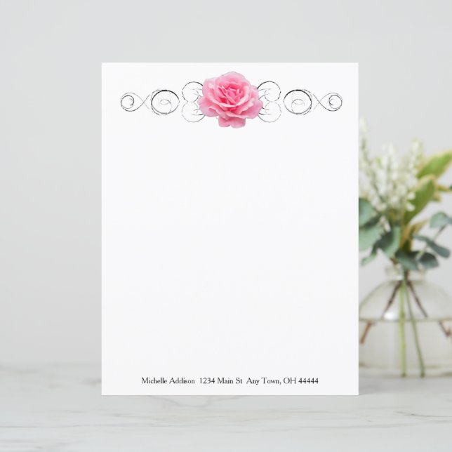 Pink Rose Personalized Paper Sheet (Standing Front)