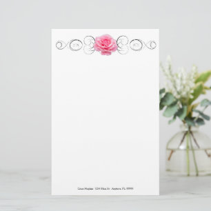 Pink Rose Personalized Stationery