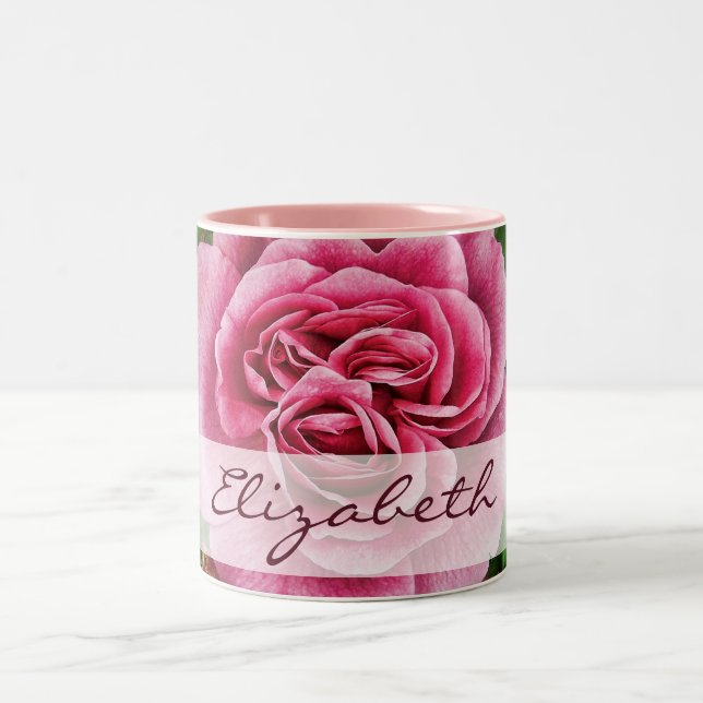 Pink Rose Personalized Two-Tone Coffee Mug (Center)