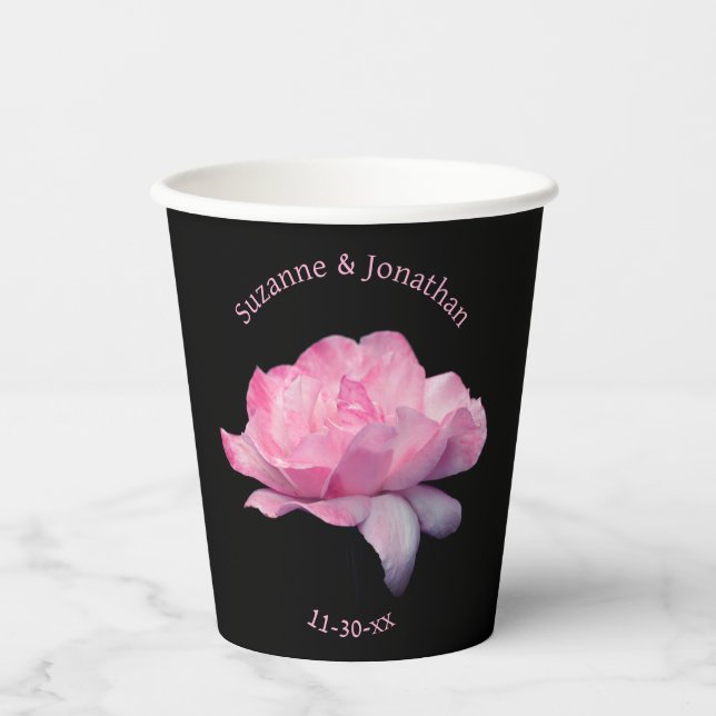 Pink Rose Personalized Wedding Bridal Paper Cups (Front)