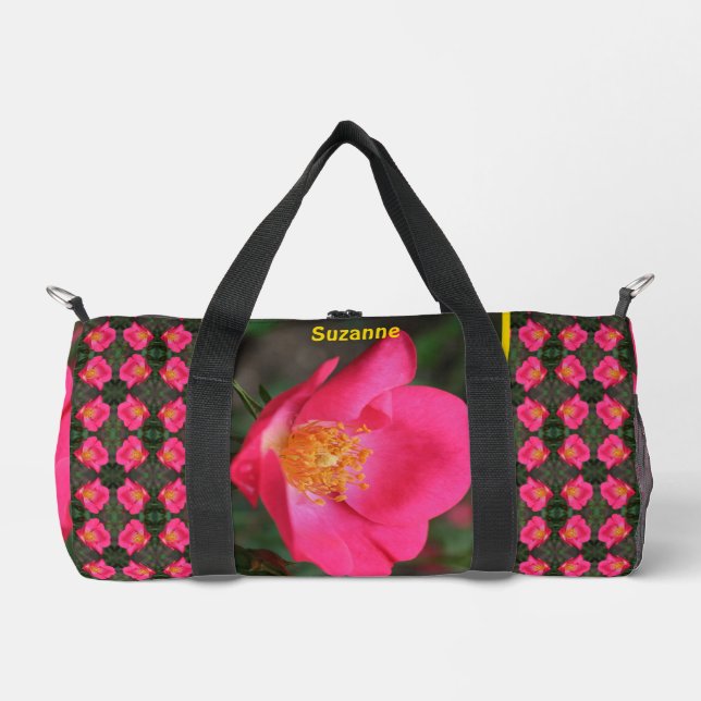 Pink Rose Petals Floral Personalized Duffle Bag (Front)