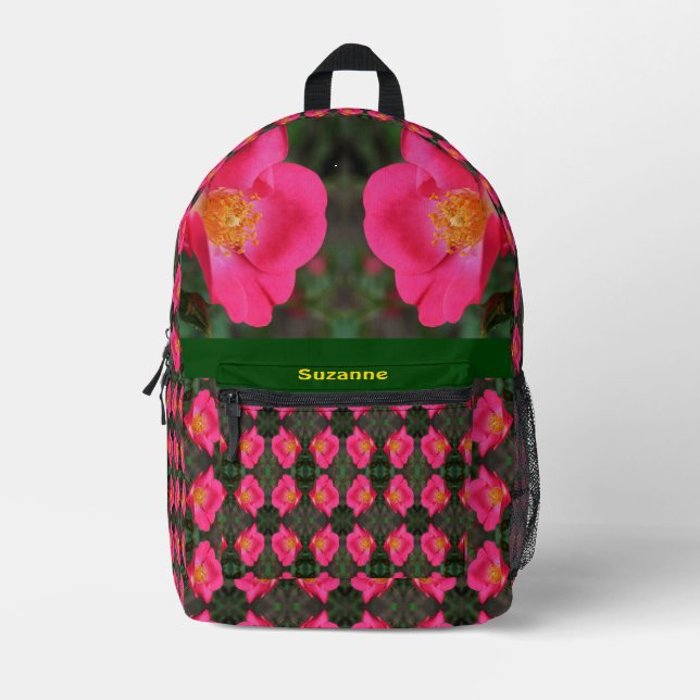 Pink Rose Petals Floral Personalized Printed Backpack (Front)