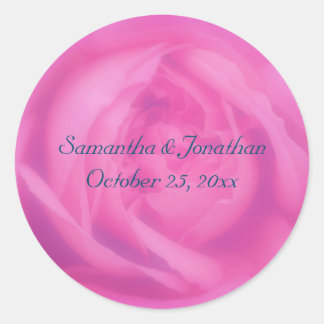 Pink Rose Petals Floral Wedding Personalized Classic Round Sticker