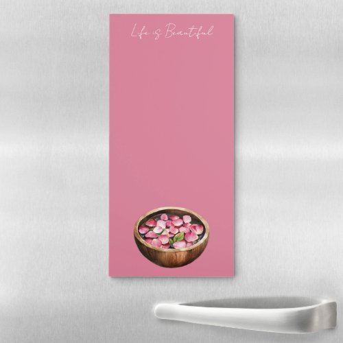 Pink Rose Petals Flowers Bowl Magnetic Notepad