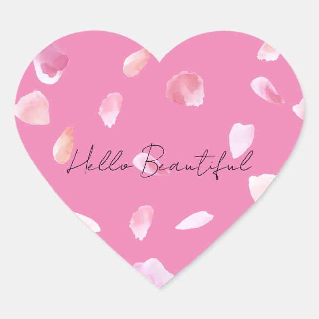 Pink Rose Petals Heart Sticker (Front)
