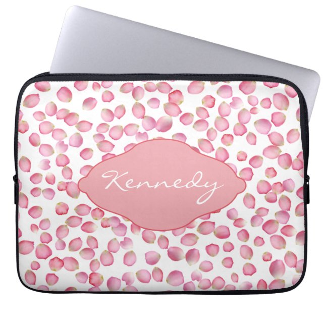 Pink rose petals laptop sleeve (Front)