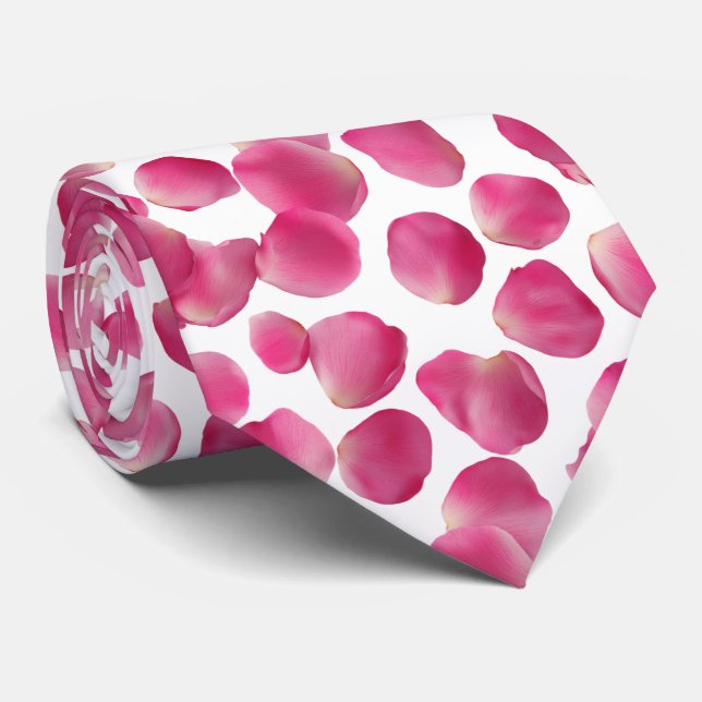 Pink Rose Petals Pattern Neck Tie (Rolled)