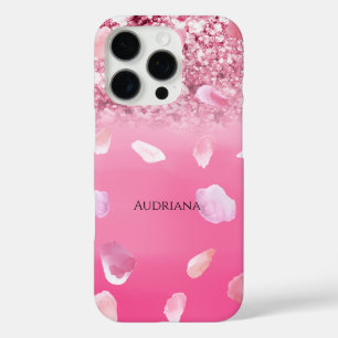 Pink Rose Petals Watercolor Faux Glitter iPhone 16 Pro Case