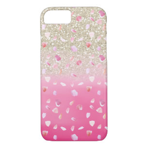 Pink Rose Petals Watercolor Faux Gold Glitter iPhone 8/7 Case