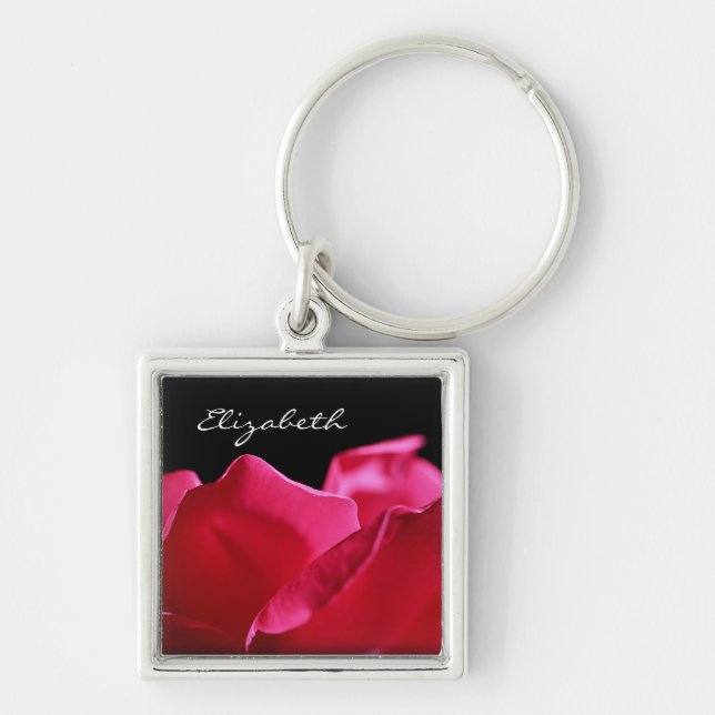 Pink Rose Petals With Name Keychain (Front)