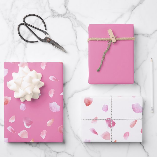 Pink Rose Petals Wrapping Paper Sheets (Front)
