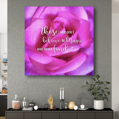 Pink Rose Photo Believe In Magic Quote Script Bold Canvas Print
