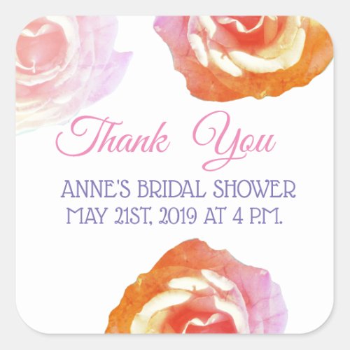 Pink Rose Photo Bridal Shower Stickers