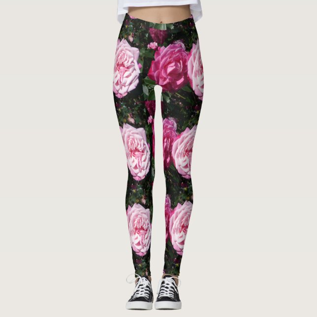 Pink Rose Photo Floral Leggings (Front)
