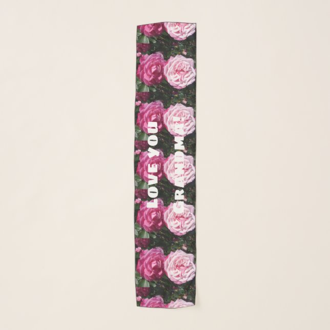 Pink Rose Photo Floral Love You Grandma Scarf (Front)
