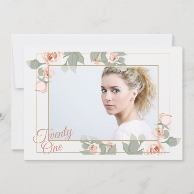 Pink Rose Photo Frame Invitation (Front)