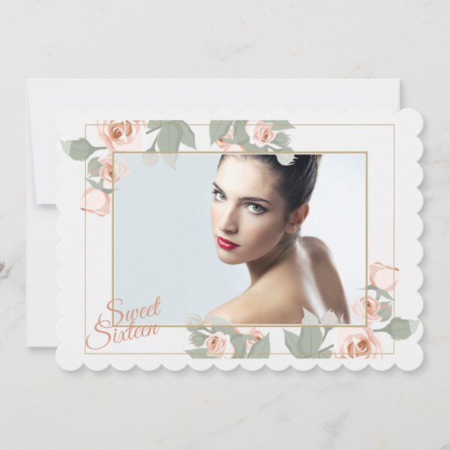 Pink Rose Photo Frame Invitation (Front)