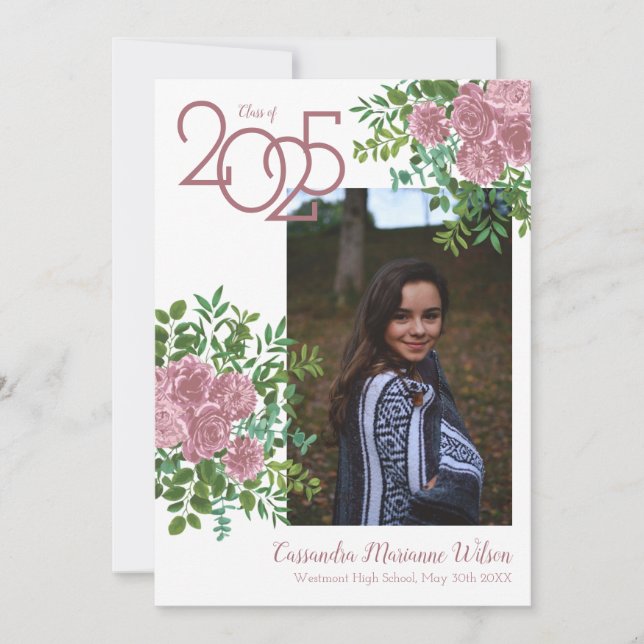 Pink Rose Photo Graduation Announcement (Front)