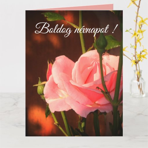 Pink rose photo - Hungarian name day Card | Zazzle
