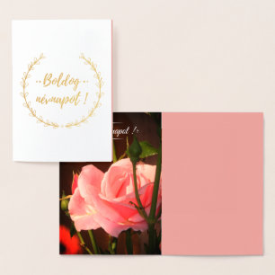 Pink rose photo - Hungarian name day- luxury Foil Card