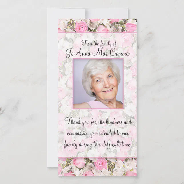 Pink Rose Photo Sympathy Thank You Card | Zazzle
