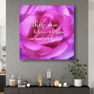Pink Rose Photograph Believe In Magic Quote Script Canvas Print