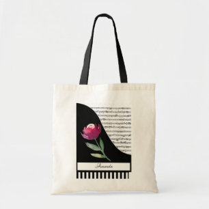 Pink rose piano personalized tote bag