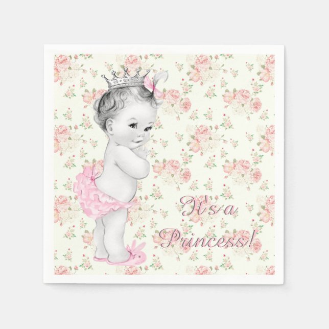 Pink Rose Pink Princess Baby Shower Paper Napkins (Front)
