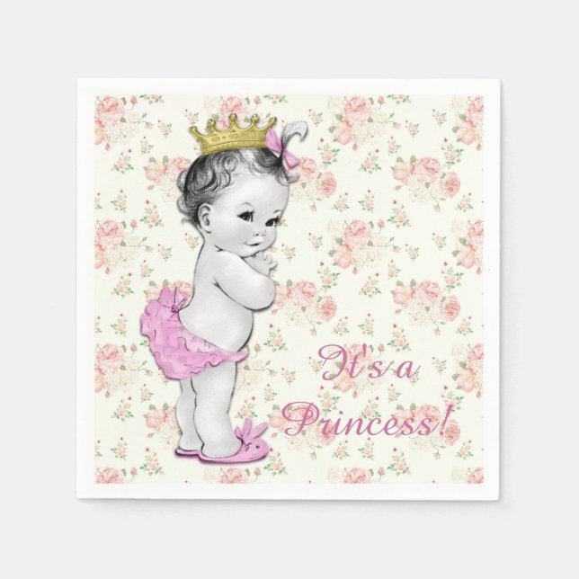 Pink Rose Pink Princess Baby Shower Paper Napkins (Front)