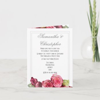 Pink Rose Plain Simple Floral Wedding Invitation by personalized_wedding at Zazzle