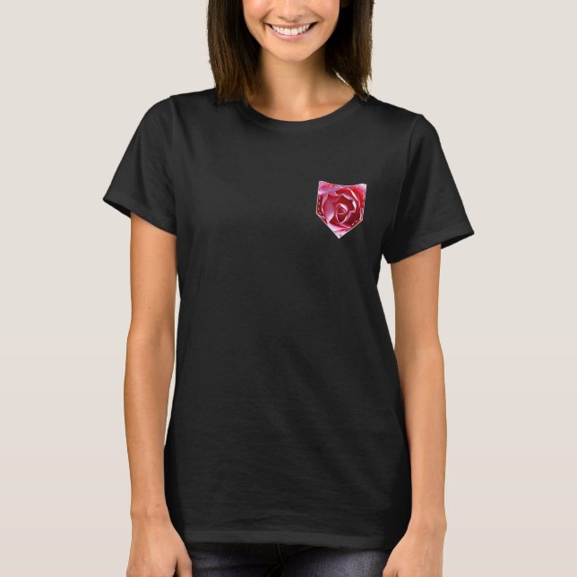 Pink Rose Pocket Retro Roses  Floral Gardener T-Shirt (Front)