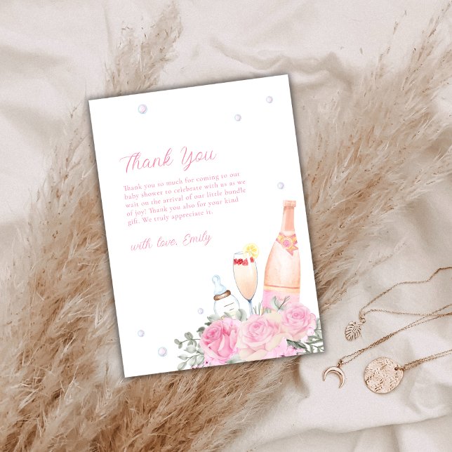 Pink Rose Poppin Champagne Bottles Baby Shower Thank You Card (Pink Rose Poppin Champagne Bottles Baby Shower Thank You Card)