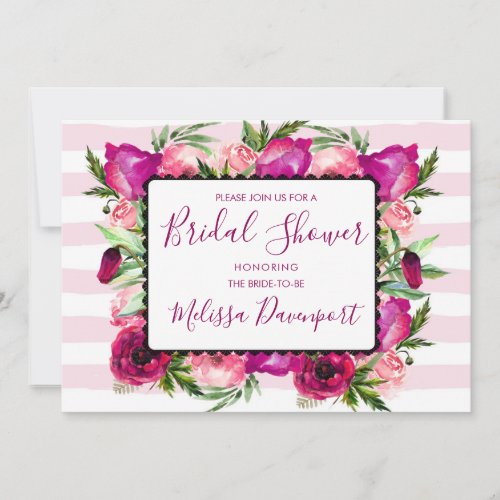 Pink Rose  Poppy Floral Bouquet Bridal Shower Invitation