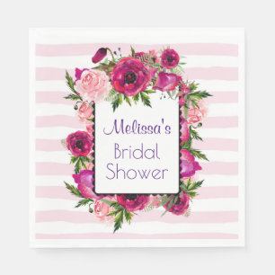 Pink Rose & Poppy Floral Bouquet Bridal Shower Napkins