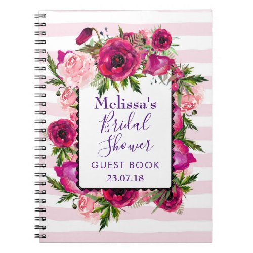 Pink Rose  Poppy Floral Bouquet Bridal Shower Notebook