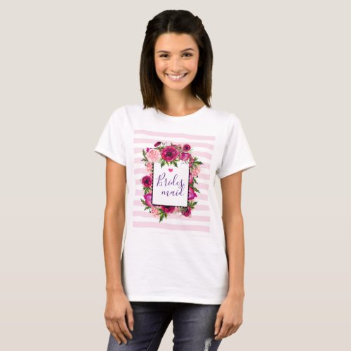 Pink Rose  Poppy Floral Bouquet Bridesmaid T_Shirt