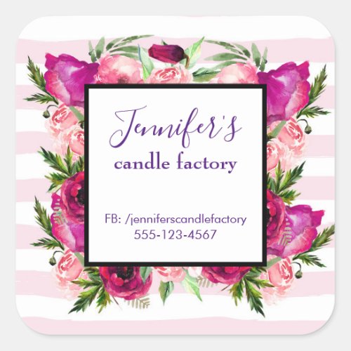 Pink Rose  Poppy Floral Bouquet Business Website Square Sticker