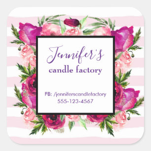 Pink Rose & Poppy Floral Bouquet Business Website Square Sticker